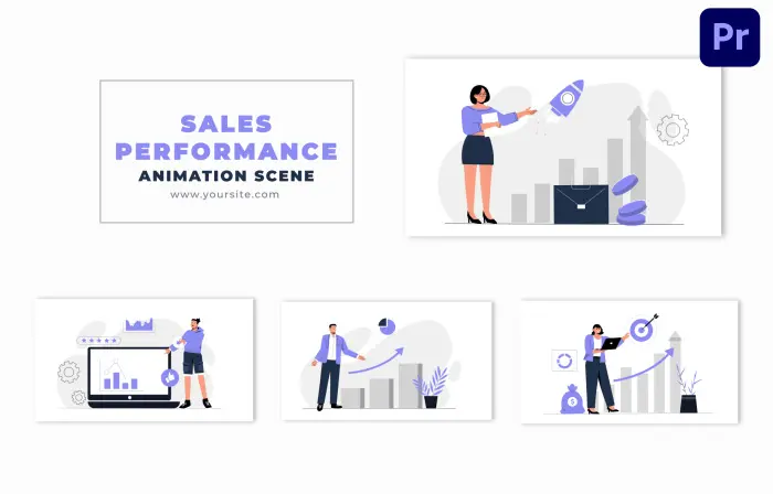 Sales Performance Concept Flat Character Design Animation Scene
